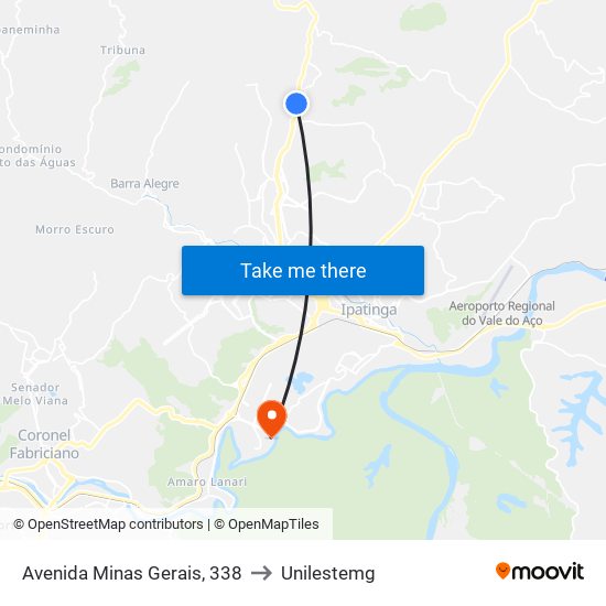 Avenida Minas Gerais, 338 to Unilestemg map
