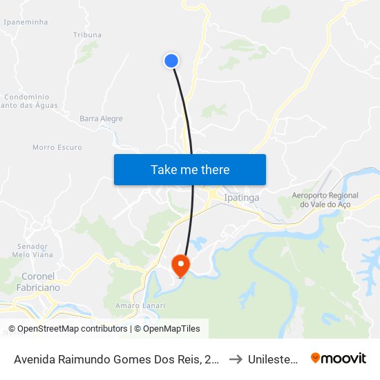 Avenida Raimundo Gomes Dos Reis, 2045 to Unilestemg map