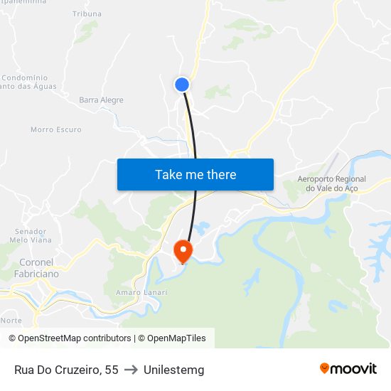 Rua Do Cruzeiro, 55 to Unilestemg map