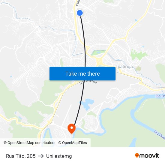 Rua Tito, 205 to Unilestemg map