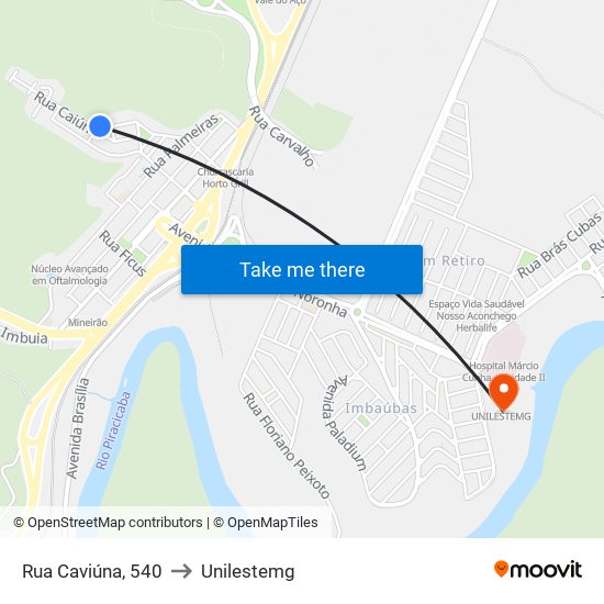 Rua Caviúna, 540 to Unilestemg map