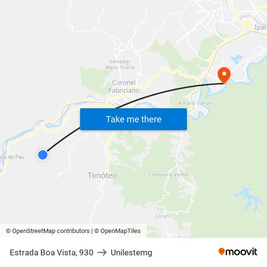 Estrada Boa Vista, 930 to Unilestemg map