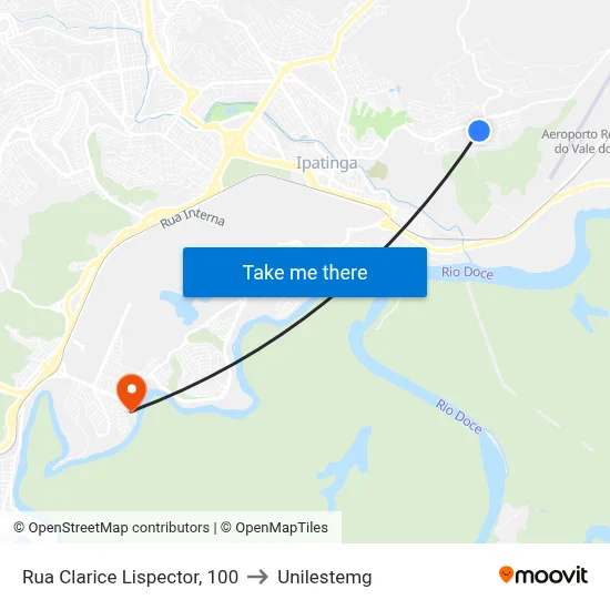 Rua Clarice Lispector, 100 to Unilestemg map