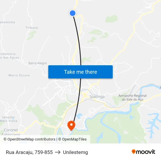 Rua Aracaju, 759-855 to Unilestemg map