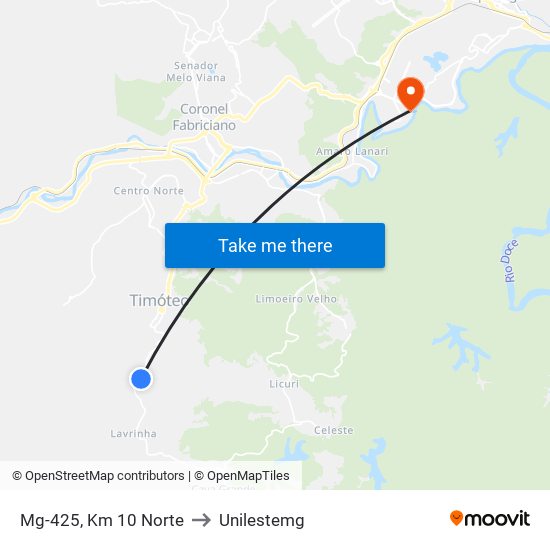 Mg-425, Km 10 Norte to Unilestemg map