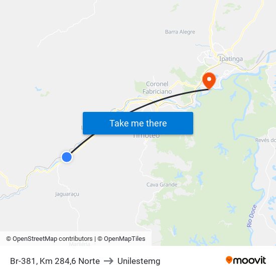 Br-381, Km 284,6 Norte to Unilestemg map