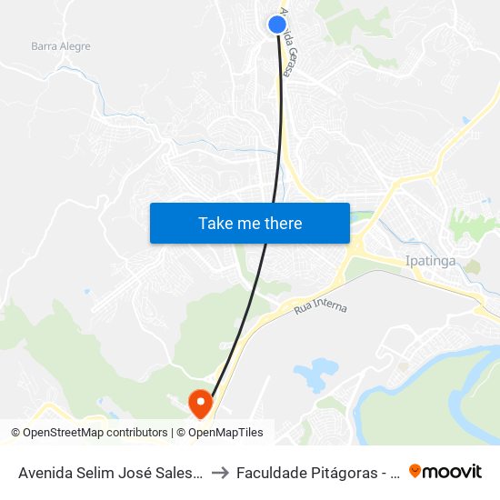 Avenida Selim José Sales, 2551 to Faculdade Pitágoras - Horto map