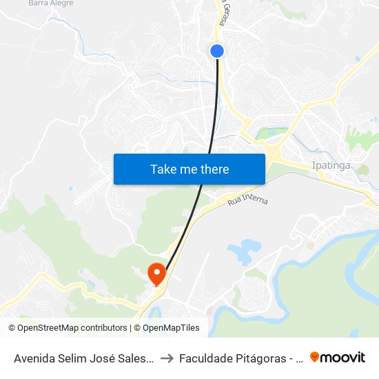 Avenida Selim José Sales, 1385 to Faculdade Pitágoras - Horto map