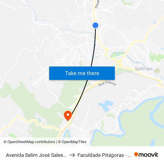 Avenida Selim José Sales, 1048 to Faculdade Pitágoras - Horto map