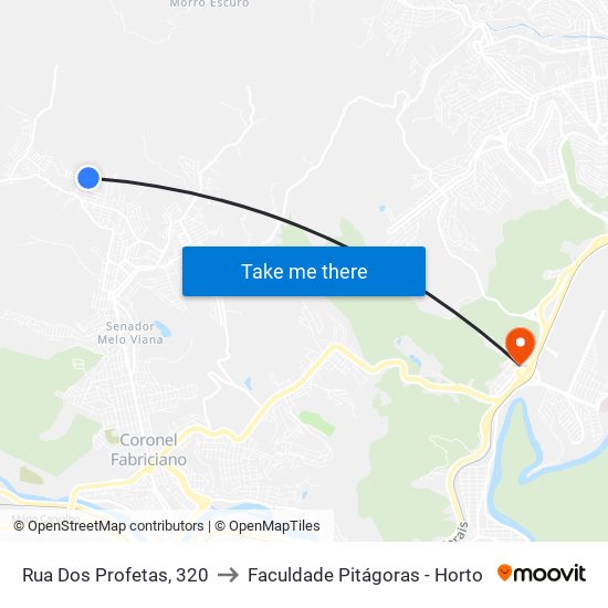 Rua Dos Profetas, 320 to Faculdade Pitágoras - Horto map