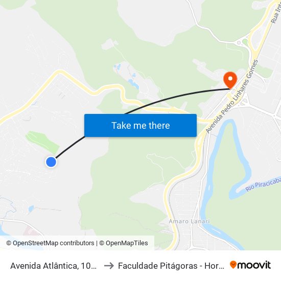 Avenida Atlântica, 1030 to Faculdade Pitágoras - Horto map