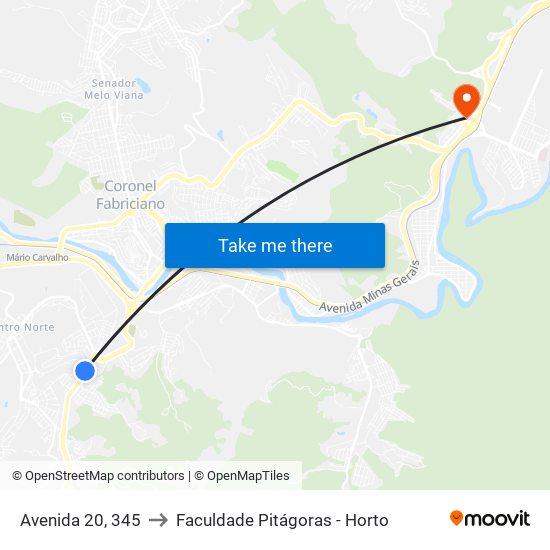 Avenida 20, 345 to Faculdade Pitágoras - Horto map