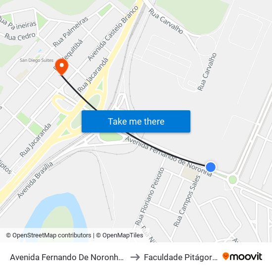 Avenida Fernando De Noronha, 615 - Sindipa to Faculdade Pitágoras - Horto map
