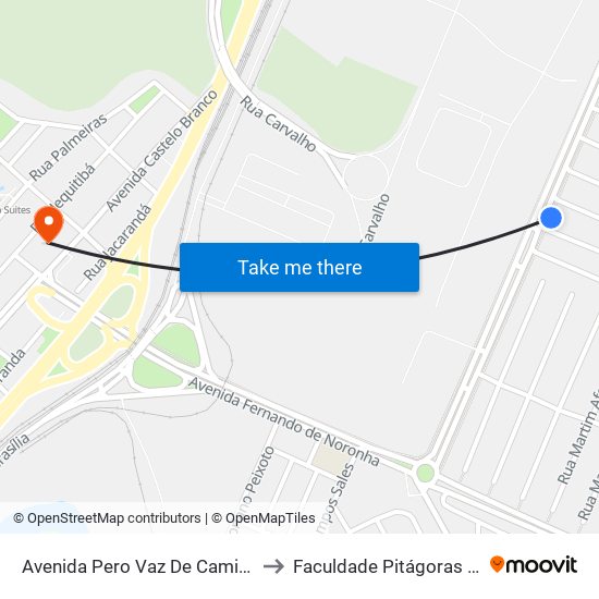 Avenida Pero Vaz De Caminha, 450 to Faculdade Pitágoras - Horto map