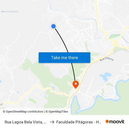 Rua Lagoa Bela Vista, 107 to Faculdade Pitágoras - Horto map