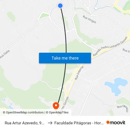 Rua Artur Azevedo, 993 to Faculdade Pitágoras - Horto map