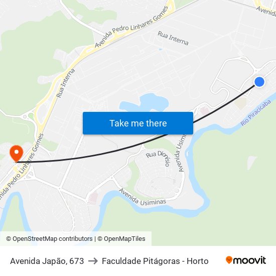Avenida Japão, 673 to Faculdade Pitágoras - Horto map