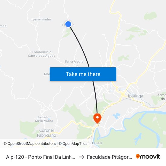 Aip-120 - Ponto Final Da Linha 405/Tribuna to Faculdade Pitágoras - Horto map