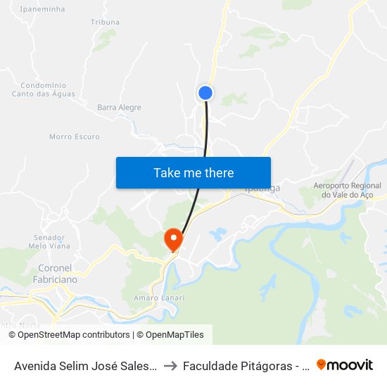 Avenida Selim José Sales, 2854 to Faculdade Pitágoras - Horto map