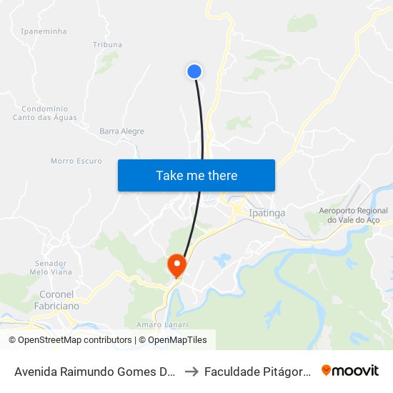 Avenida Raimundo Gomes Dos Reis, 2045 to Faculdade Pitágoras - Horto map