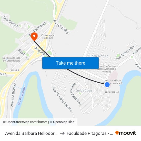 Avenida Bárbara Heliodora, 585 to Faculdade Pitágoras - Horto map