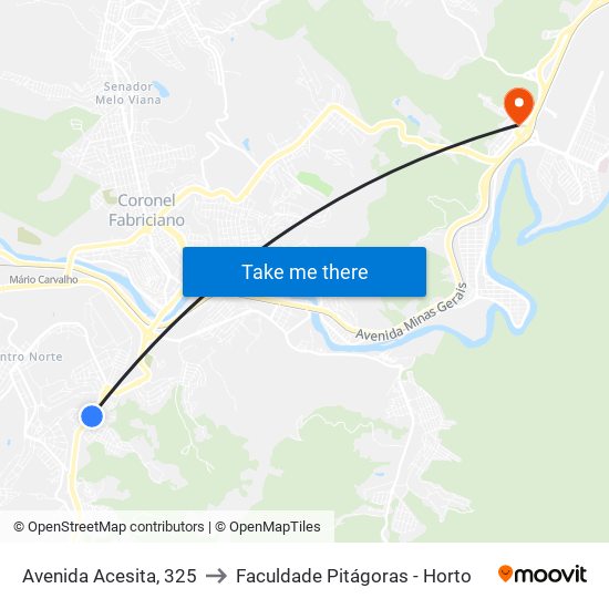 Avenida Acesita, 325 to Faculdade Pitágoras - Horto map