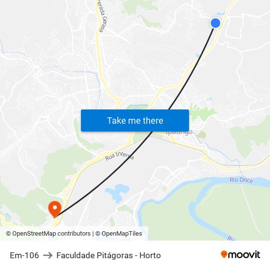 Em-106 to Faculdade Pitágoras - Horto map