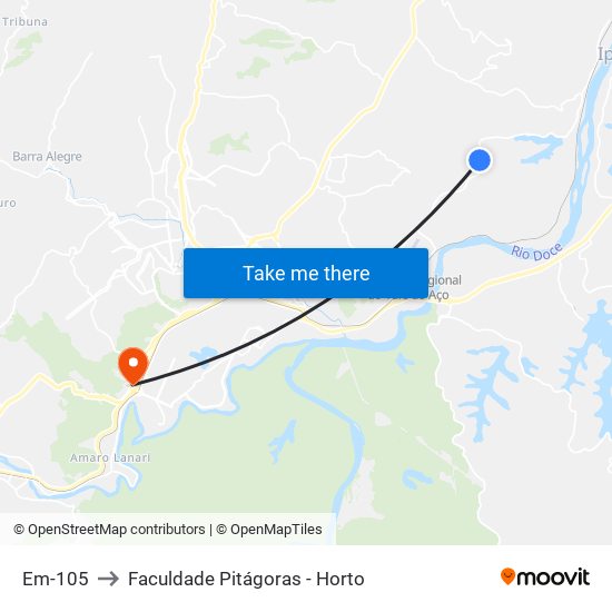 Em-105 to Faculdade Pitágoras - Horto map