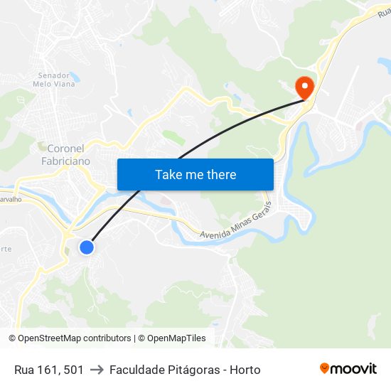 Rua 161, 501 to Faculdade Pitágoras - Horto map