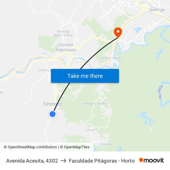 Avenida Acesita, 4302 to Faculdade Pitágoras - Horto map