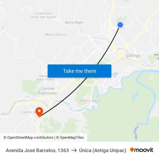 Avenida José Barcelos, 1363 to Única (Antiga Unipac) map