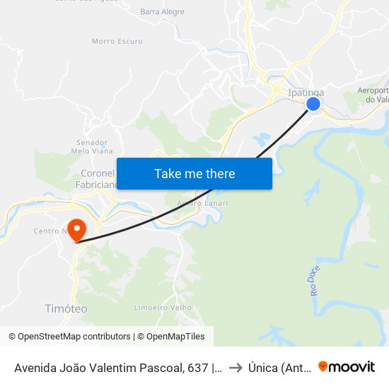 Avenida João Valentim Pascoal, 637 | Terminal Rodoviário De Ipatinga to Única (Antiga Unipac) map