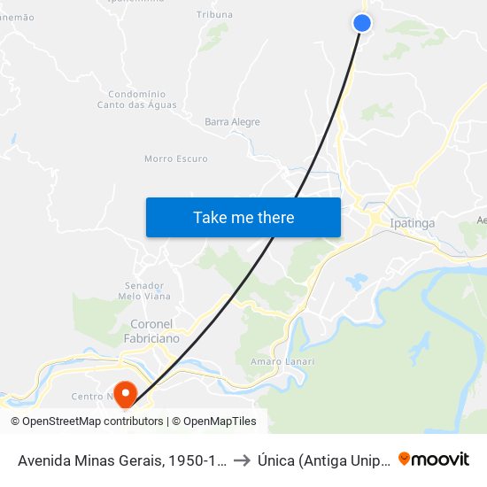 Avenida Minas Gerais, 1950-1988 to Única (Antiga Unipac) map