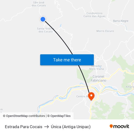 Estrada Para Cocais to Única (Antiga Unipac) map