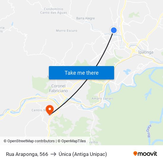 Rua Araponga, 566 to Única (Antiga Unipac) map