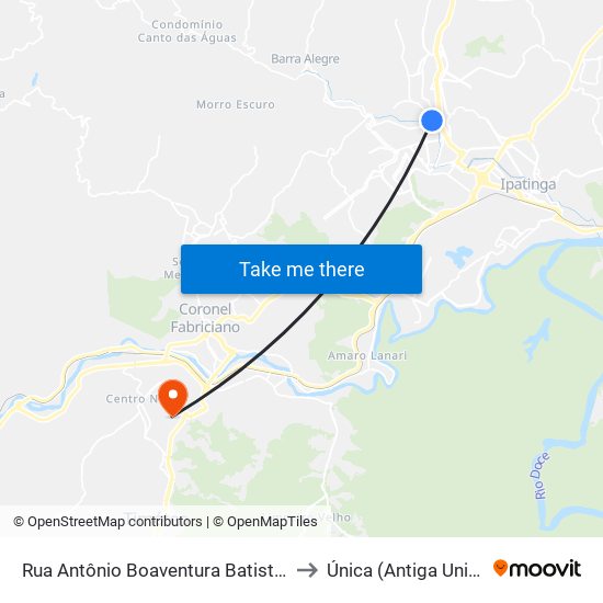 Rua Antônio Boaventura Batista, 141 to Única (Antiga Unipac) map