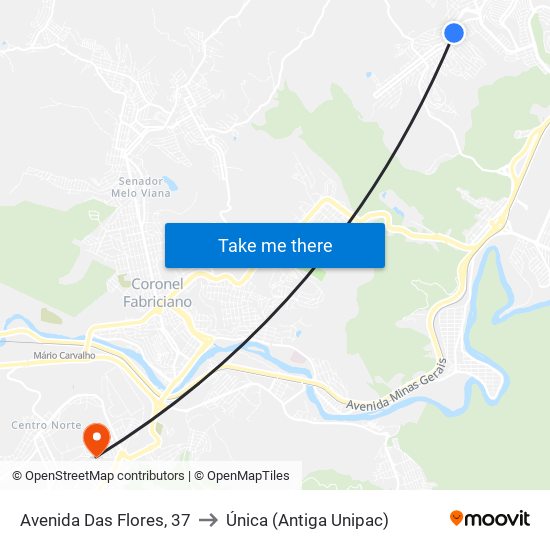Avenida Das Flores, 37 to Única (Antiga Unipac) map