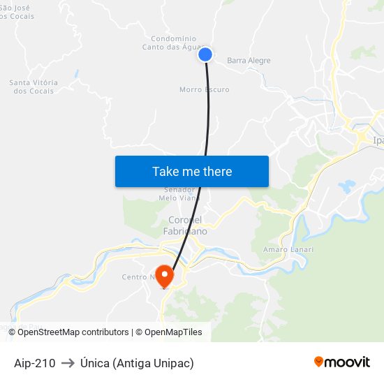 Aip-210 to Única (Antiga Unipac) map