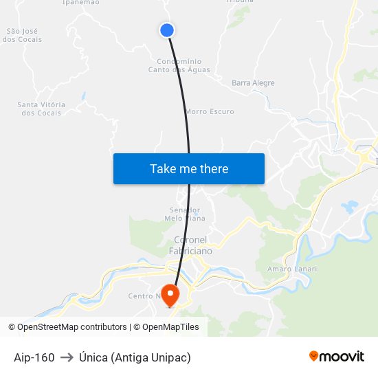 Aip-160 to Única (Antiga Unipac) map