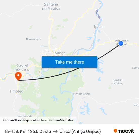 Br-458, Km 125,6 Oeste to Única (Antiga Unipac) map