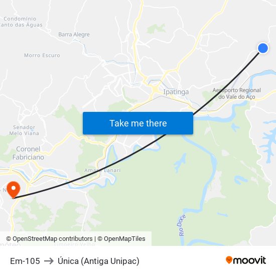 Em-105 to Única (Antiga Unipac) map