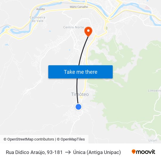 Rua Didico Araújo, 93-181 to Única (Antiga Unipac) map