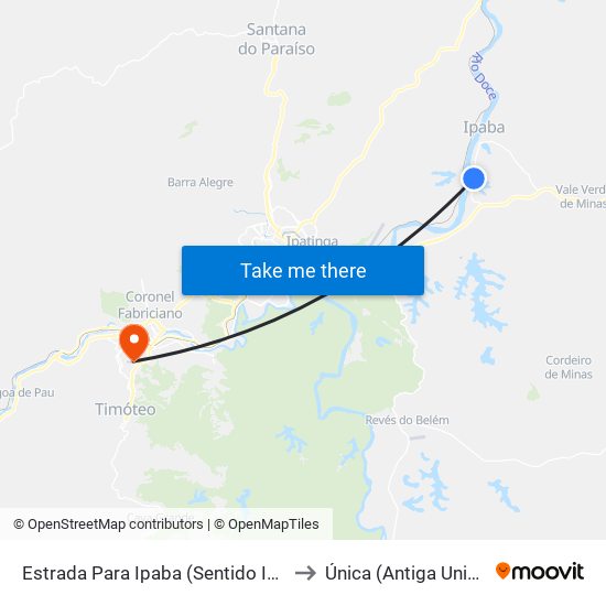 Estrada Para Ipaba (Sentido Ipaba) to Única (Antiga Unipac) map