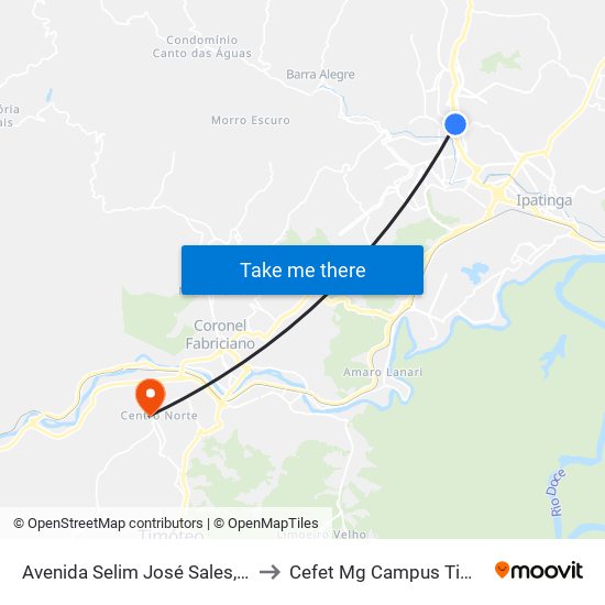 Avenida Selim José Sales, 1048 to Cefet Mg Campus Timóteo map