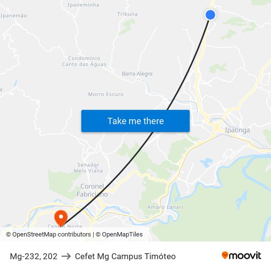 Mg-232, 202 to Cefet Mg Campus Timóteo map