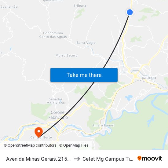 Avenida Minas Gerais, 2156-2166 to Cefet Mg Campus Timóteo map