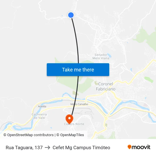Rua Taguara, 137 to Cefet Mg Campus Timóteo map