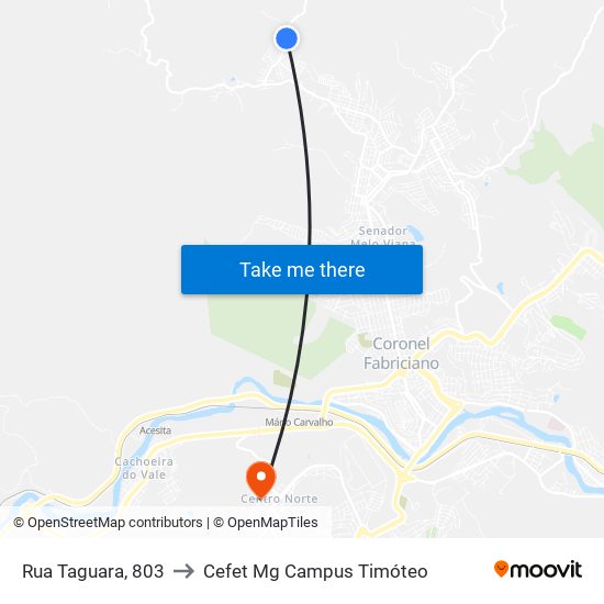 Rua Taguara, 803 to Cefet Mg Campus Timóteo map