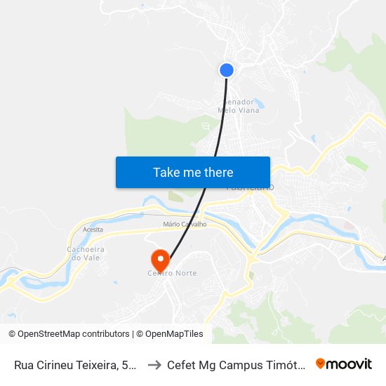 Rua Cirineu Teixeira, 563 to Cefet Mg Campus Timóteo map