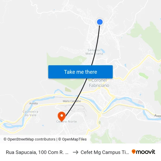 Rua Sapucaia, 100 Com R. Cerejeira to Cefet Mg Campus Timóteo map